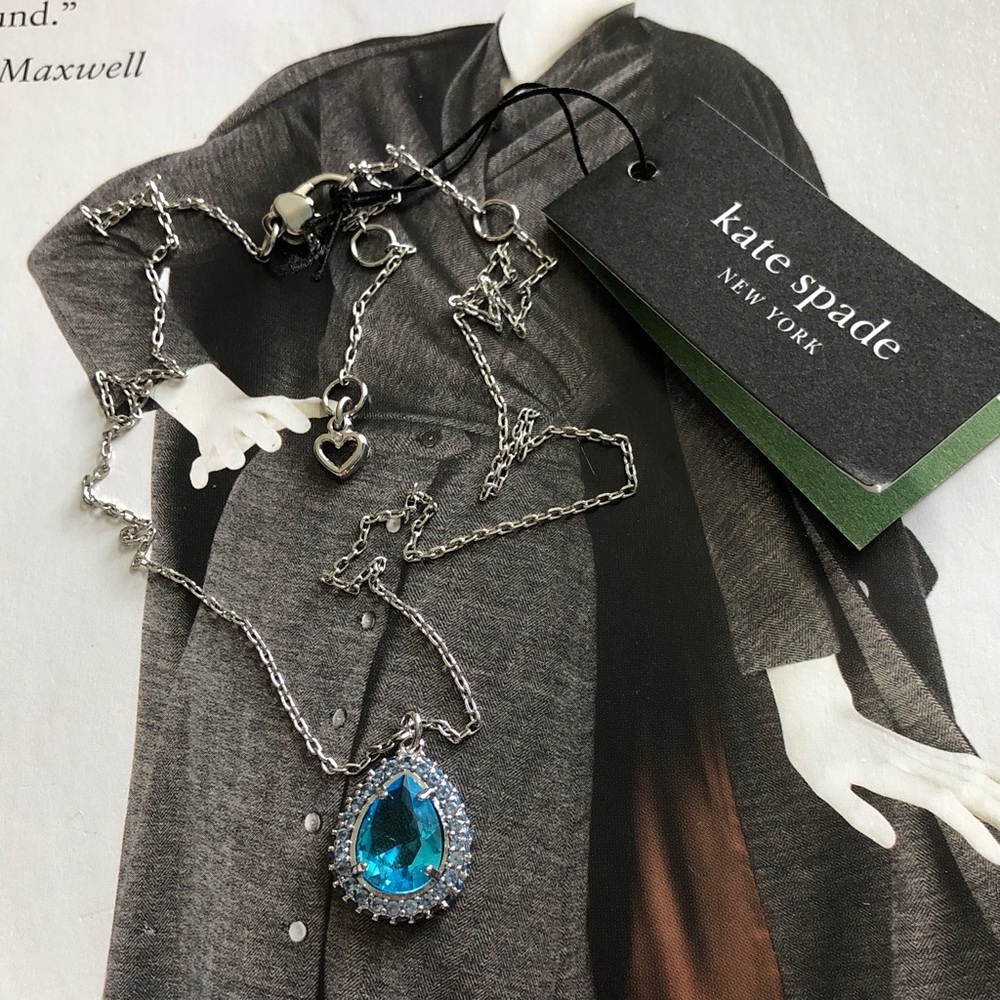Authentic New with tag kate spade blue teardrop crystal pendant necklace